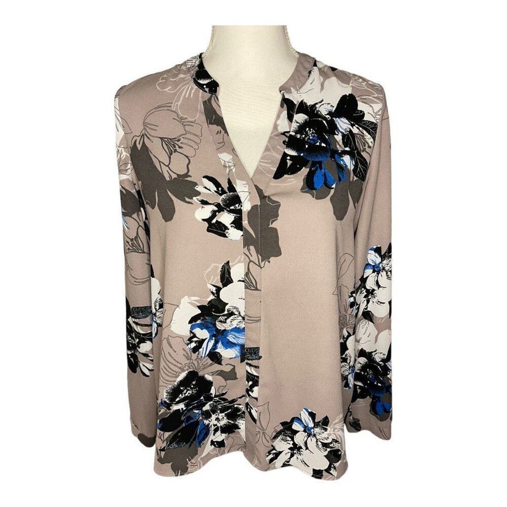 Jennifer Lopez Women’s Small Taupe Multicolored Floral V-Neck Top